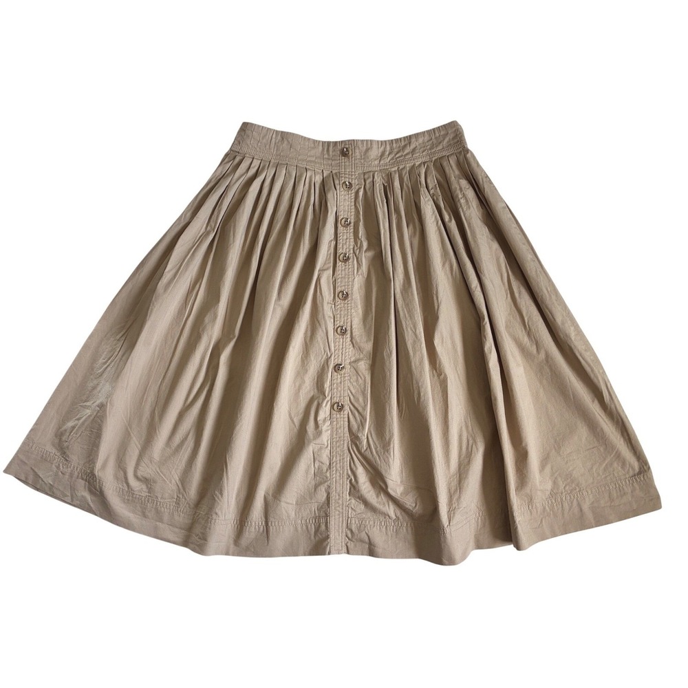 J. Crew Womens Khaki Tan Cotton Button Front Pleated Midi Skirt Small CH391 - Picture 4 of 13